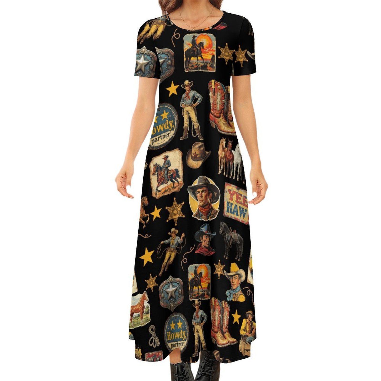 Baha Ranch Vintage Cowboy Collage Western Dress