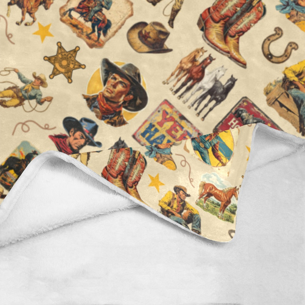 Baha Ranch Vintage Cowboy Collage Ultra-Soft Micro Fleece Blanket 60" x 80" Made in America