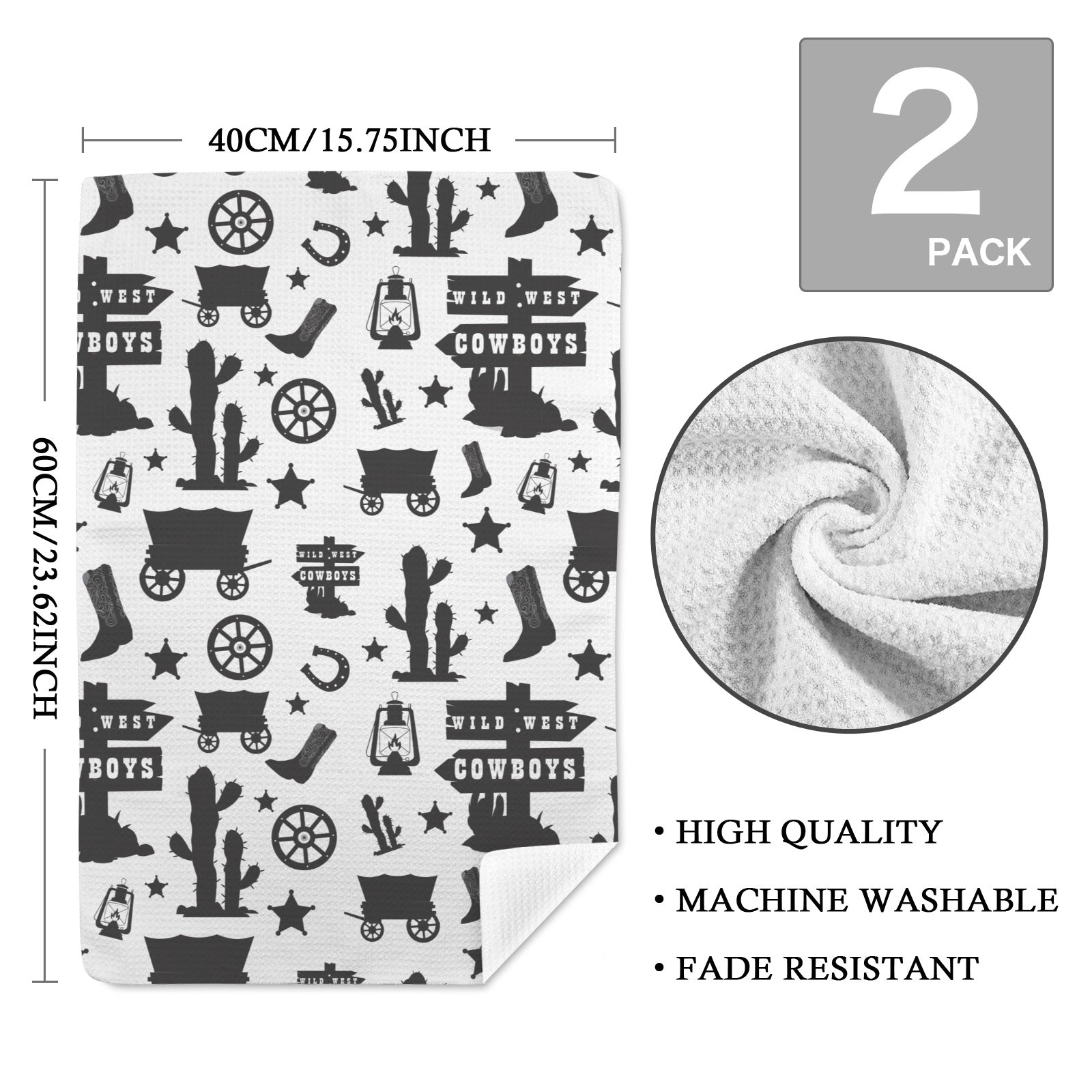 Baha Ranch Wild West Cowboys Set of 2 Dish Towels Made in America