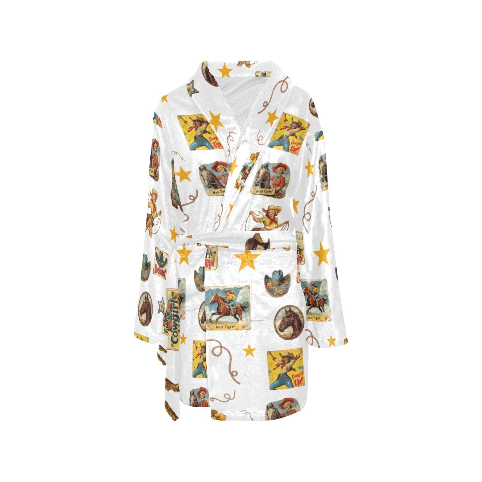 Baha Ranch Vintage Cowgirl Collage Women's Western Bath Robe