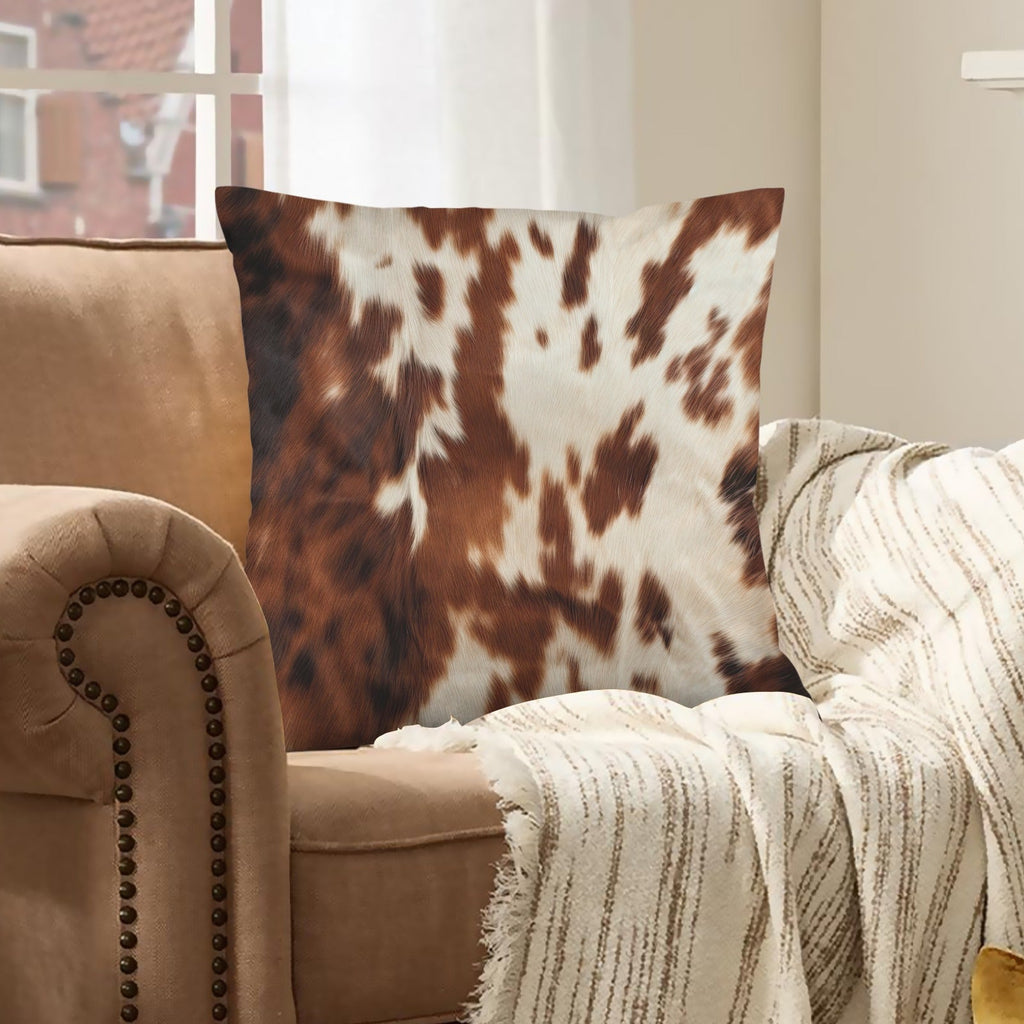 Baha Ranch Brown Cow Hide Print Velvety Soft Throw Pillow Case Made in America