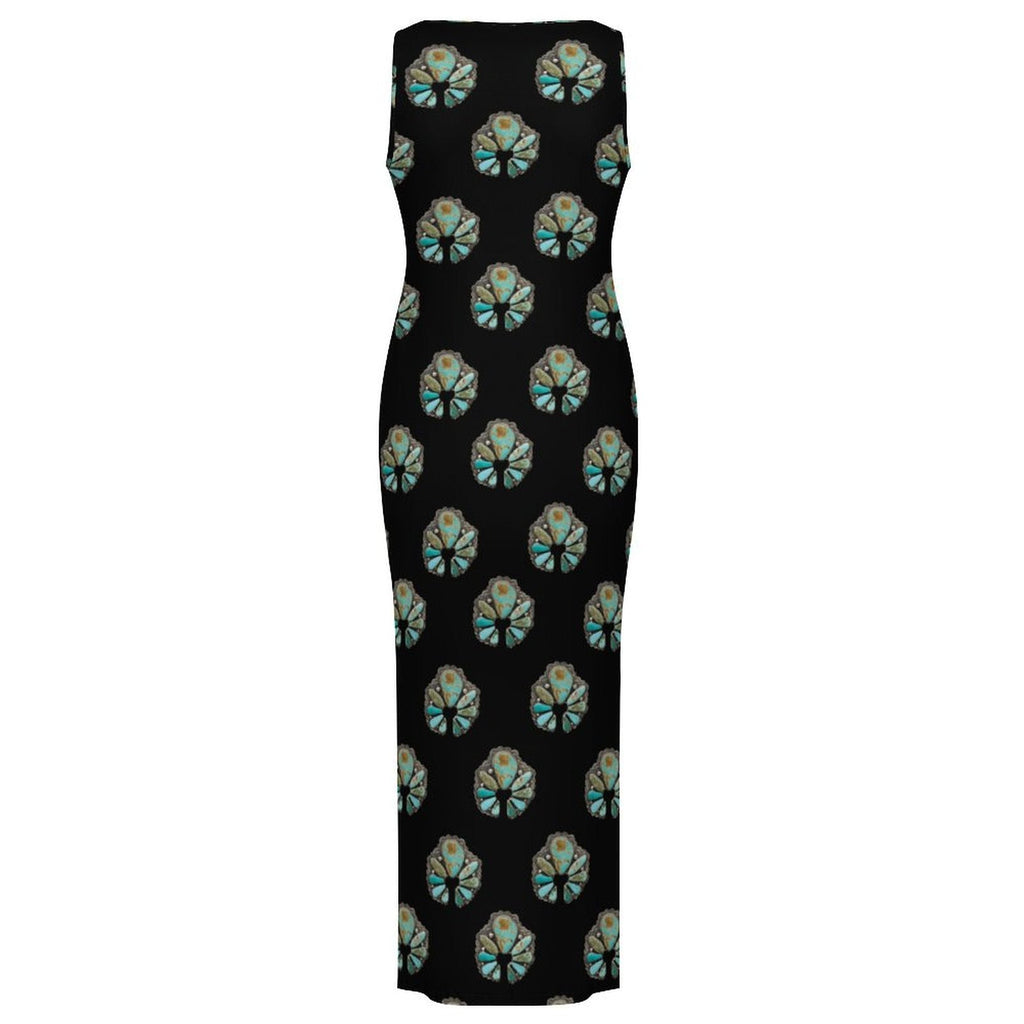 Baha Ranch Turquoise Naja Sleeveless Bodycon Side Slit Maxi Dress