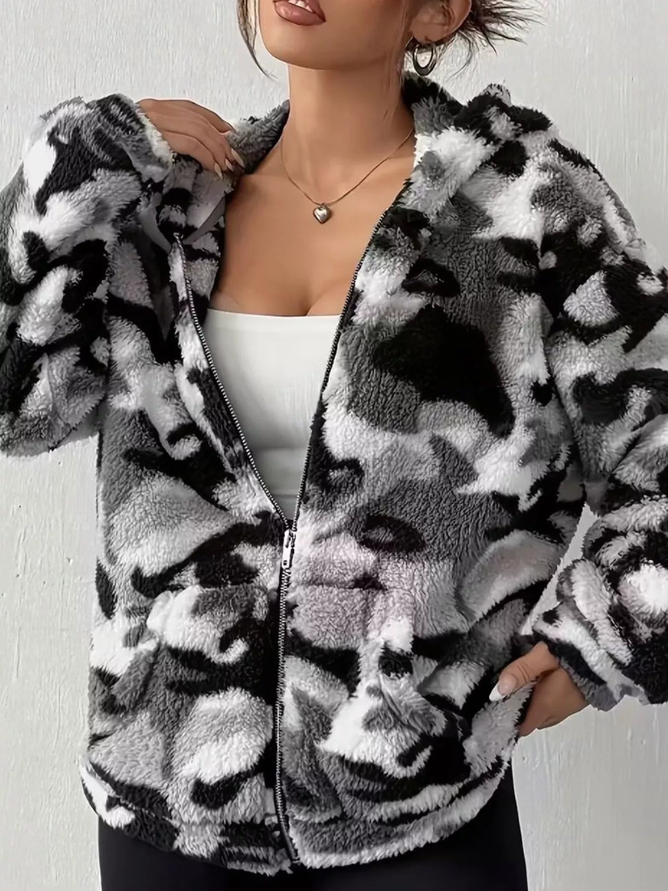 Fuzzy Camo Zip-Up Hoodie