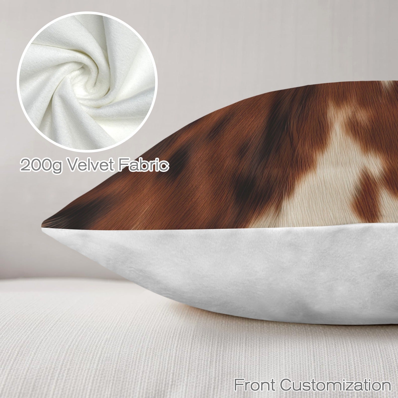 Baha Ranch Brown Cow Hide Print Velvety Soft Throw Pillow Case Made in America