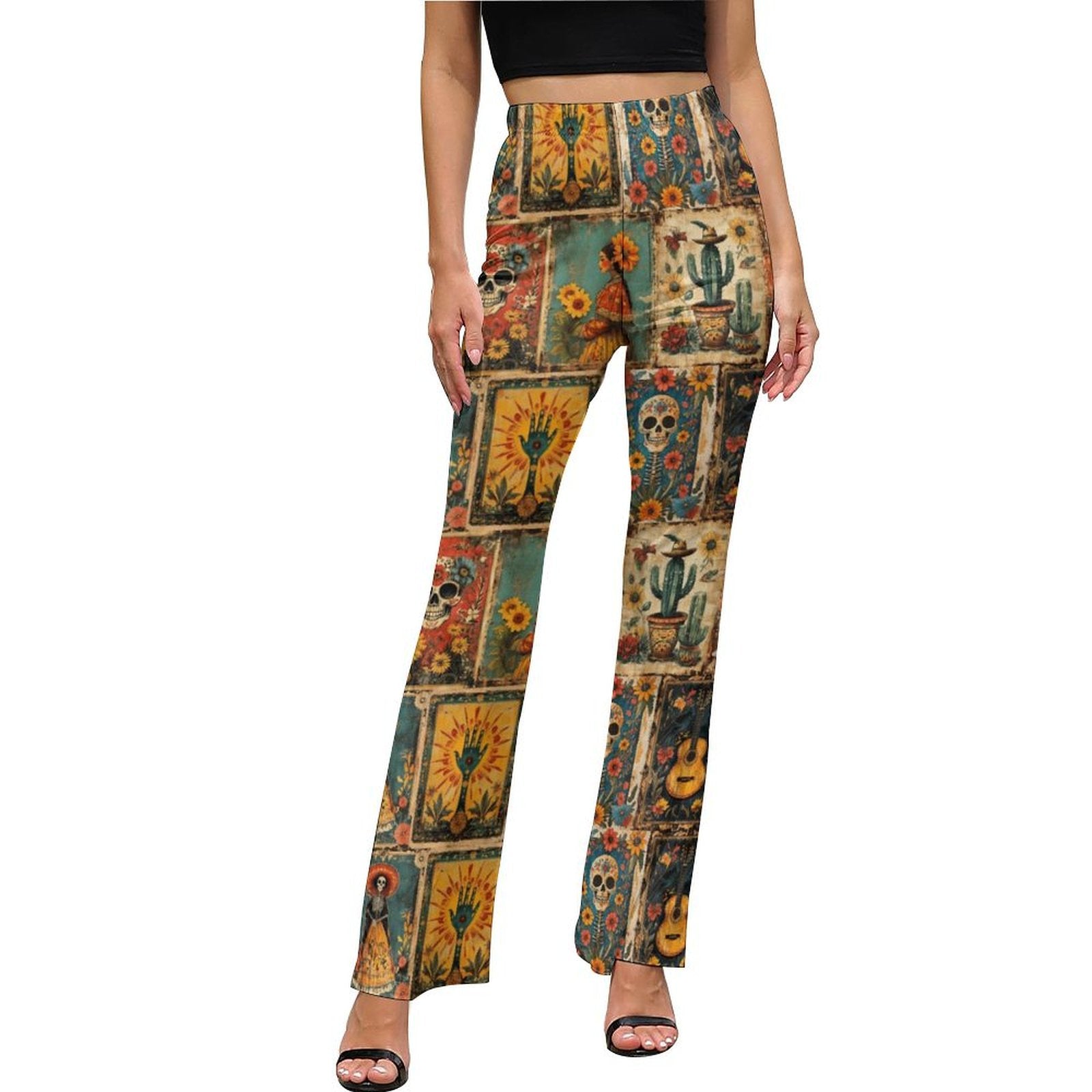 Baha Ranch Colores de Mexico Dia de los Muertes Flare Pants