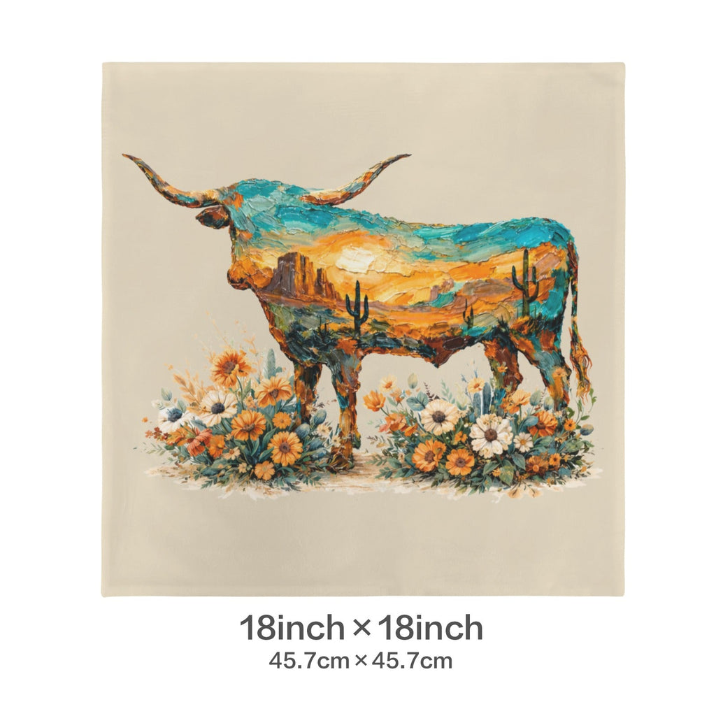 Baha Ranch Velvety Soft Painted Longhorn Pillow Cover Made in America