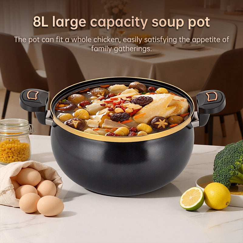 Modern 7L Micro-Pressure Soup Pot - 27cm Non-Stick Stewing Casserole, Includes Spoon, Safe for Induction & Gas Cooking