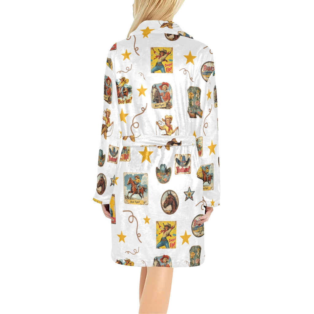 Baha Ranch Vintage Cowgirl Collage Women's Western Bath Robe