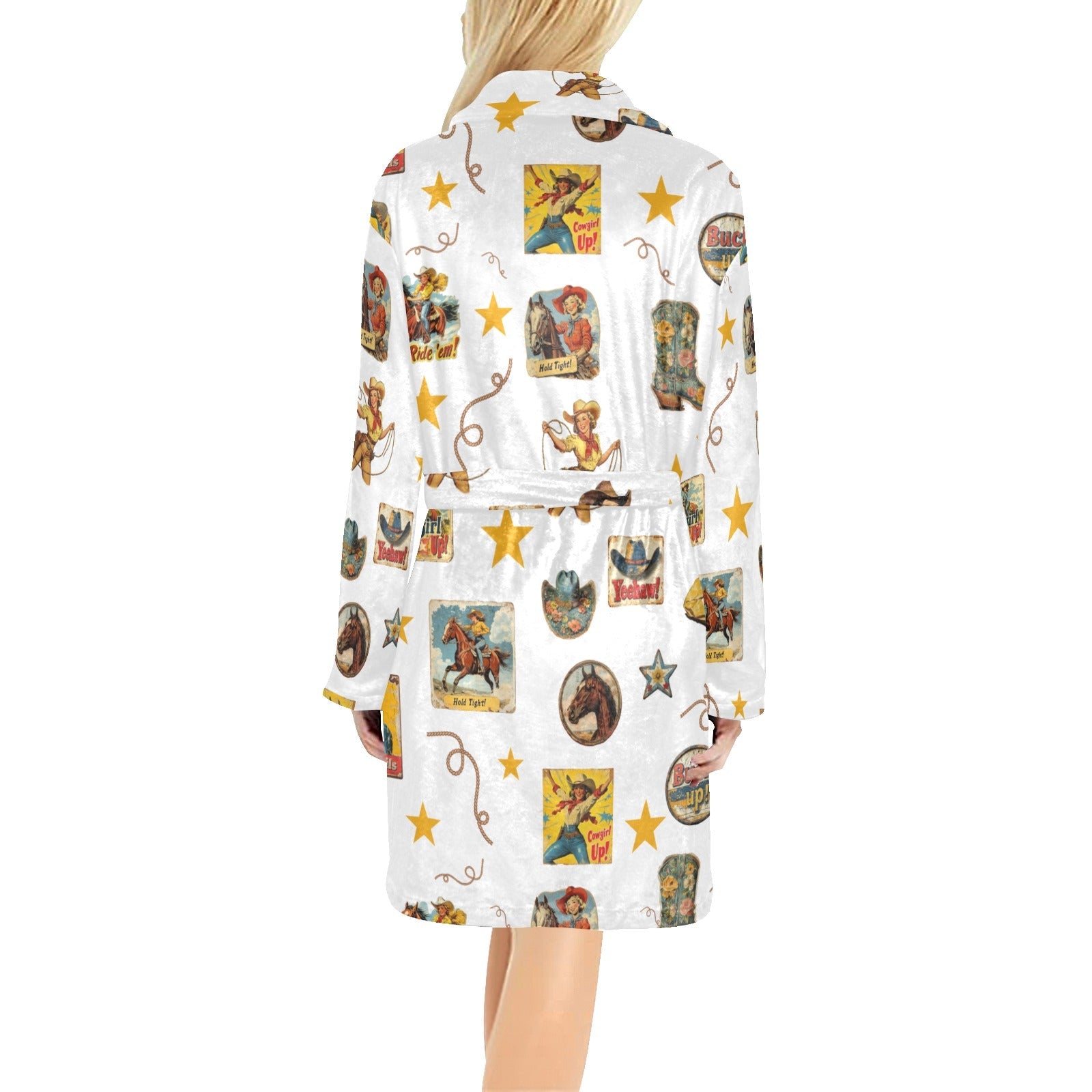 Baha Ranch Vintage Cowgirl Collage Women's Western Bath Robe