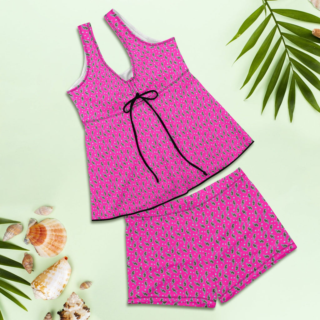 Baha Ranch Hot PInk Lightning Bolt Tankini Boy Shorts Swim Set