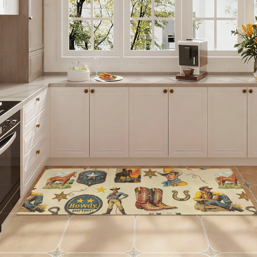 Baha Ranch Vintage Cowboy Collage Rug Runner Indoor 60" x 22" Made in America
