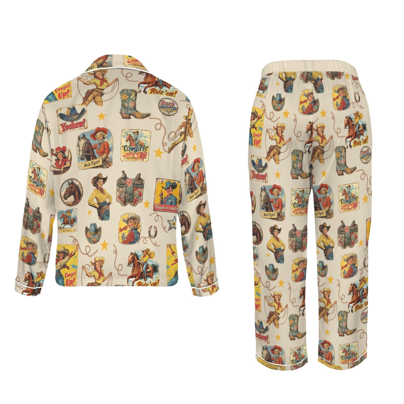Baha Ranch Vintage Cowgirl Collage Western Rodeo Satin Pajamas