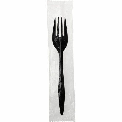 Genuine Joe Medium-weight Individually Wrapped Forks Fork - Breakroom - Disposable - Black - 1000 / Carton (GJO18475)