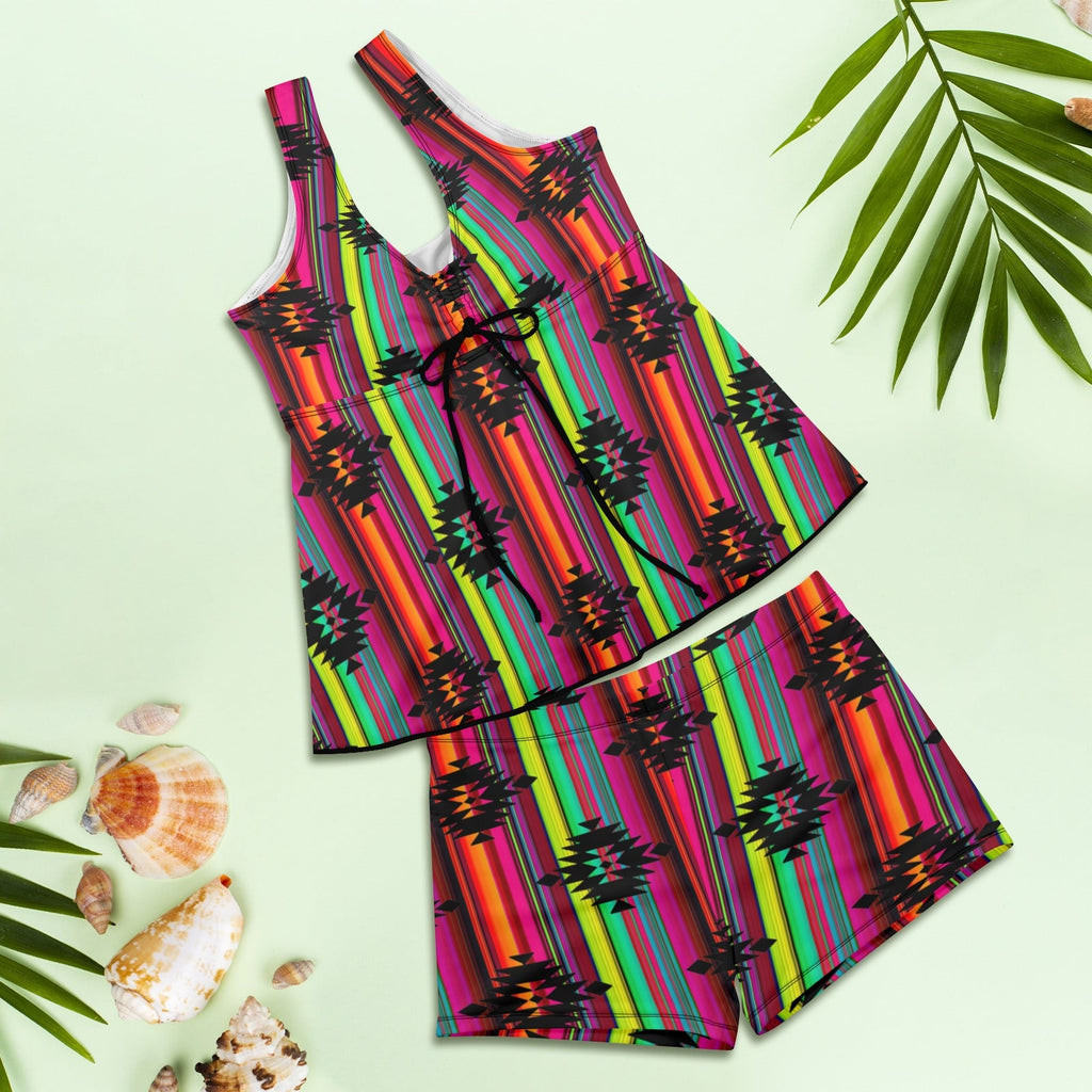 Baha Ranch Neon Aztec Tankini & Boy Shorts Swim Set