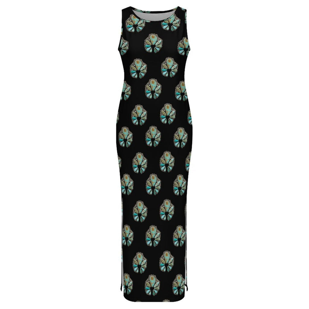 Baha Ranch Turquoise Naja Sleeveless Bodycon Side Slit Maxi Dress