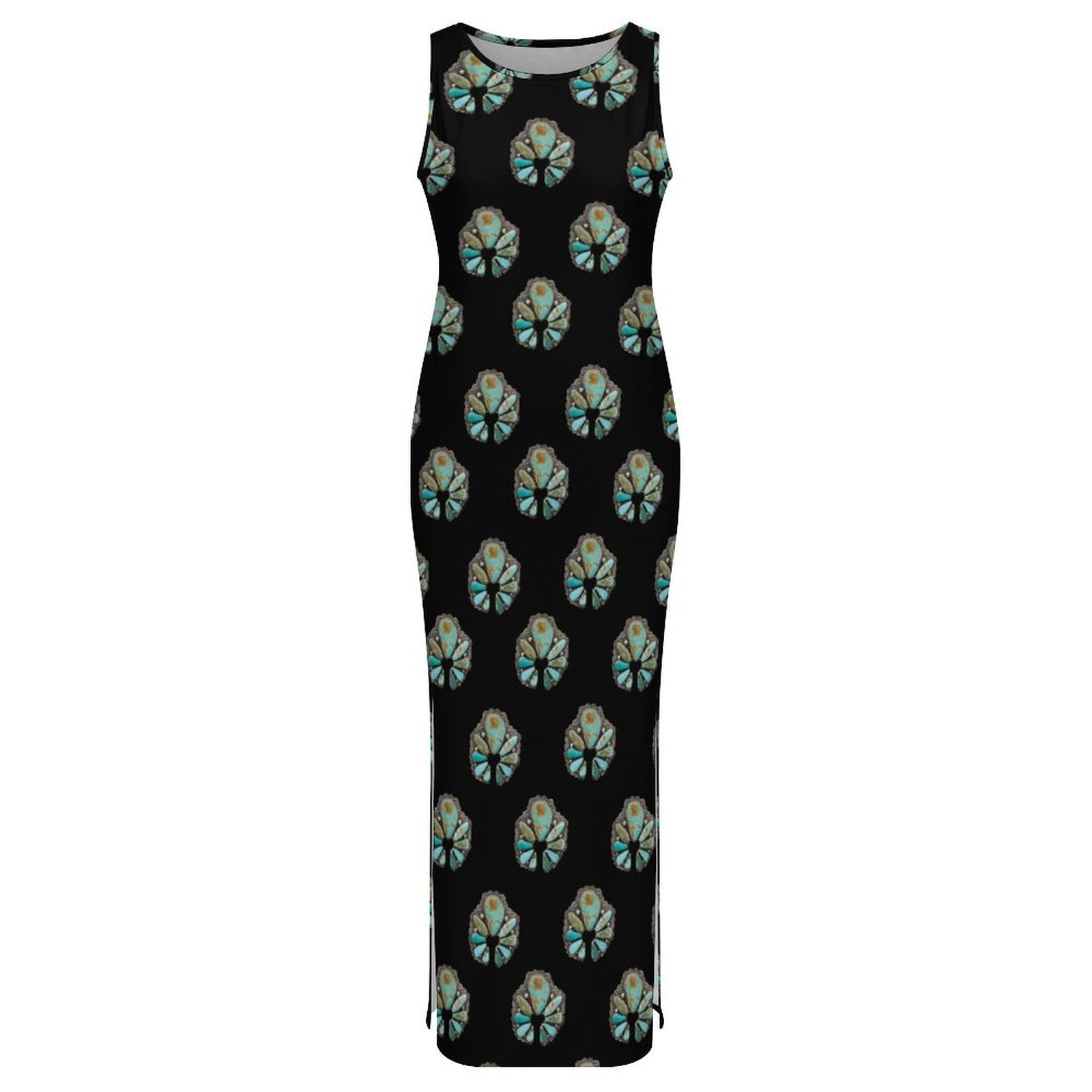 Baha Ranch Turquoise Naja Sleeveless Bodycon Side Slit Maxi Dress