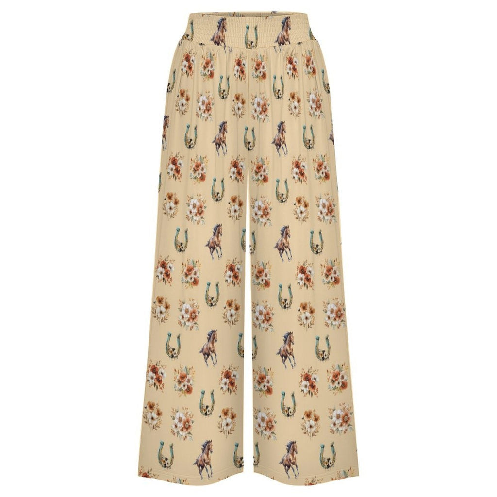 Baha Ranch Country Girl Floral Horse High Waisted Wide Leg Pants