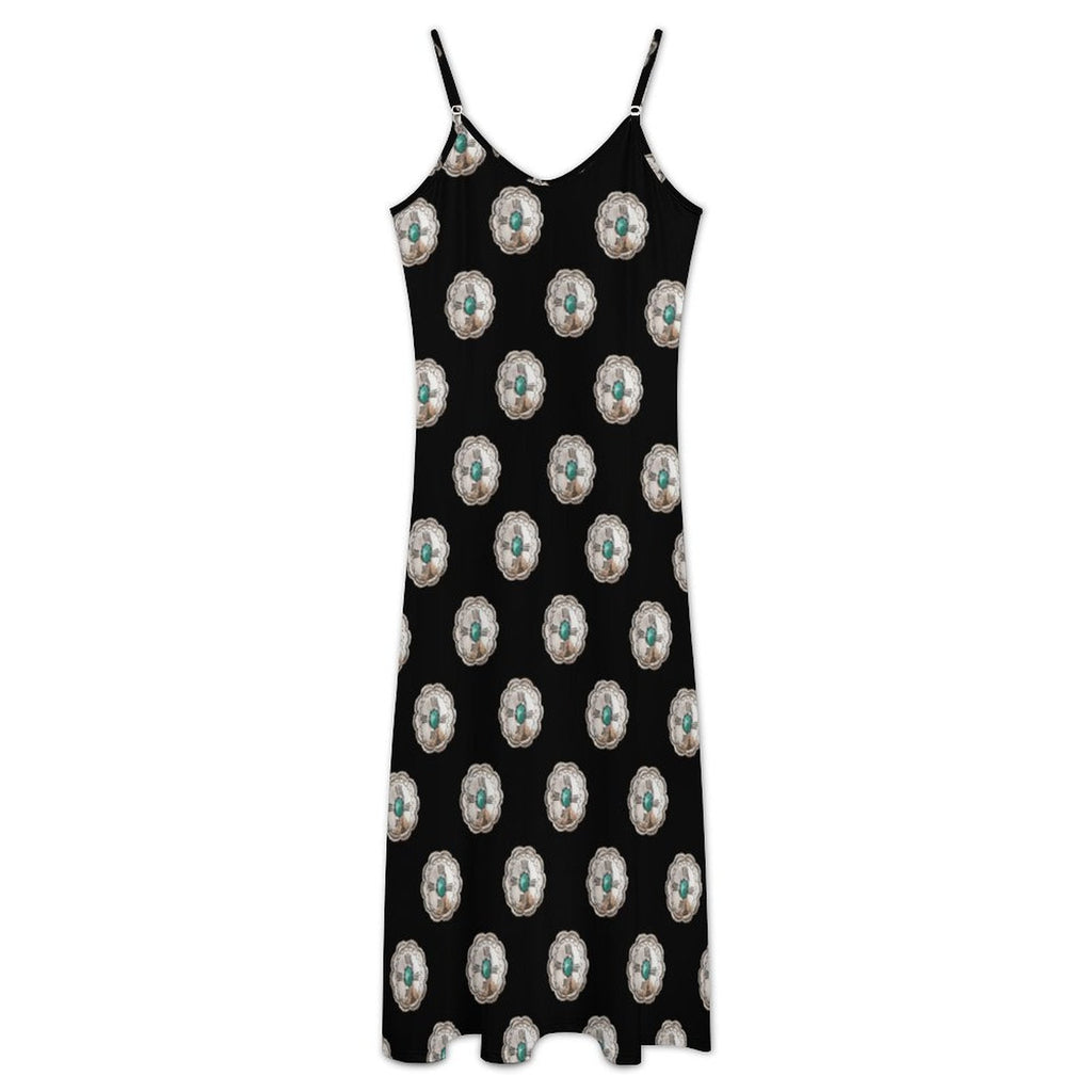 Baha Ranch Turquoise Silver Concho Maxi Dress