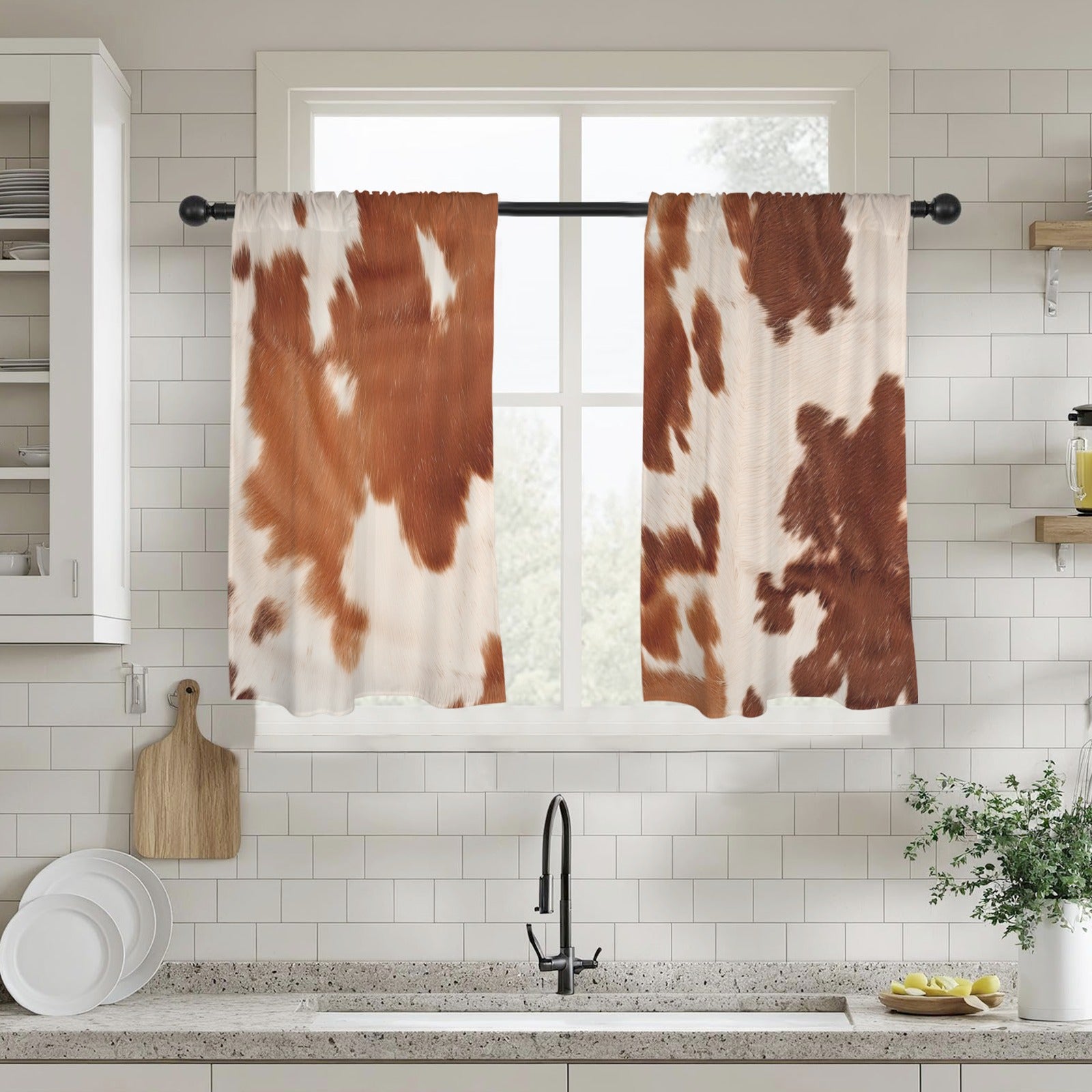 Baha Ranch Cowhide Print Window Curtains 28"x40" (2-Piece) Made in America