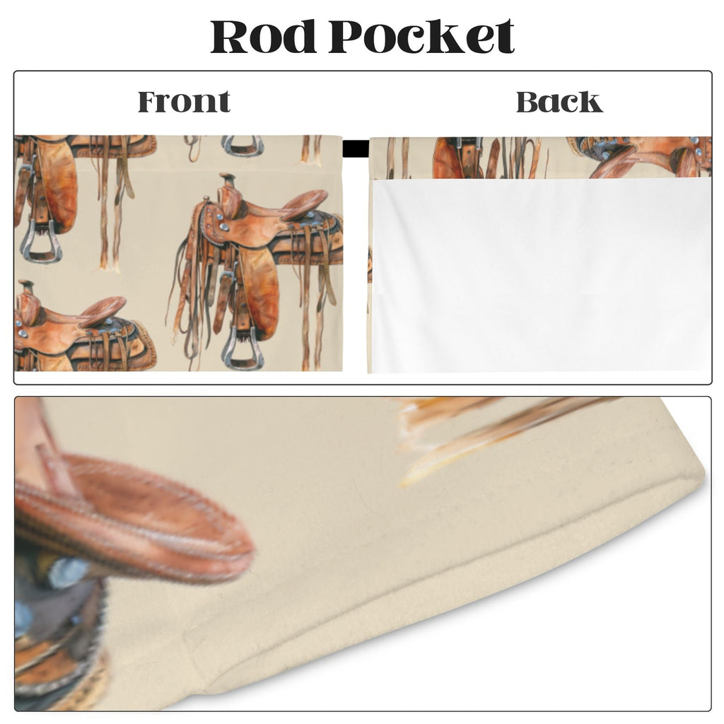 Baha Ranch Saddle Print Window Curtain Drapes 52"x63" Made in America