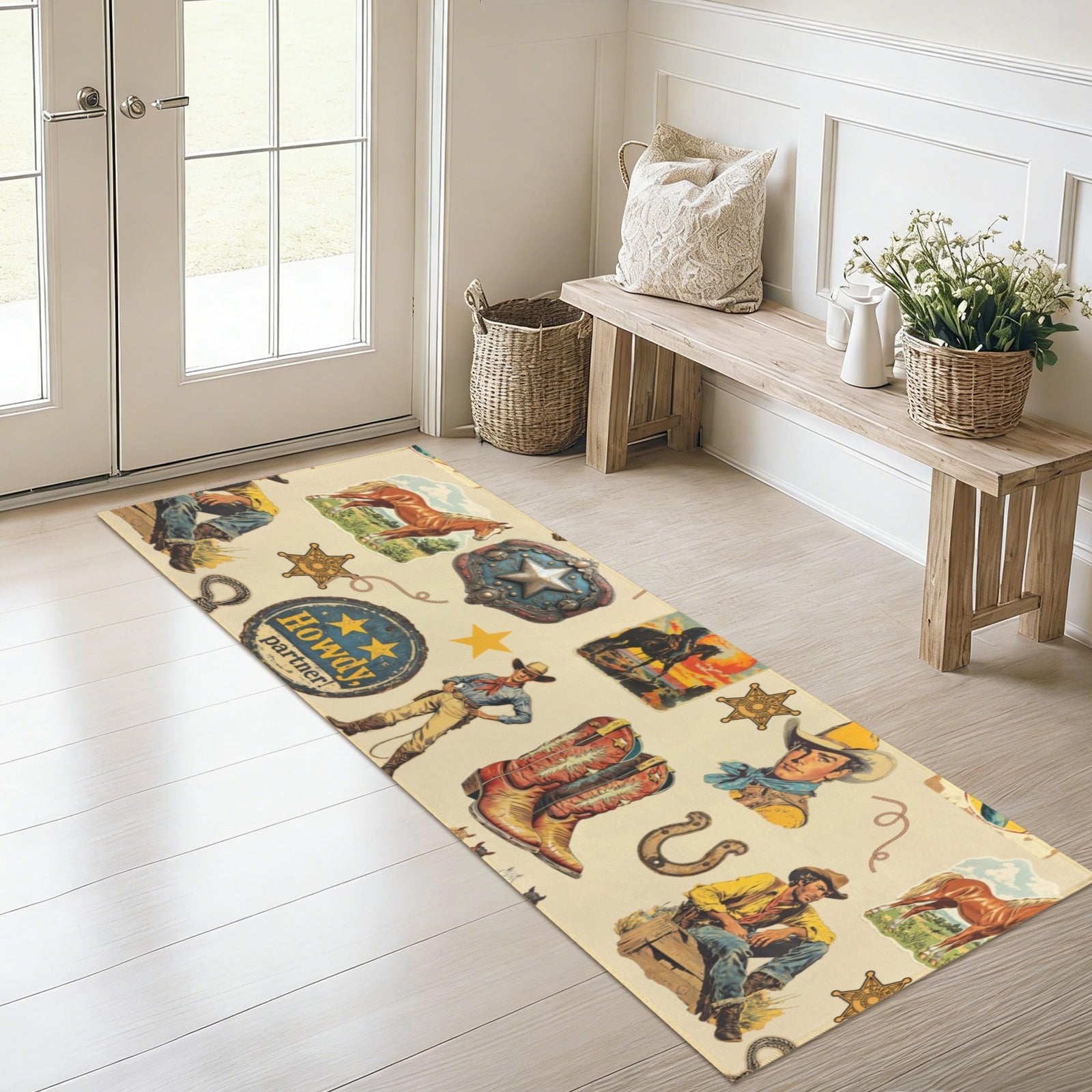 Baha Ranch Vintage Cowboy Collage Rug Runner Indoor 60" x 22" Made in America