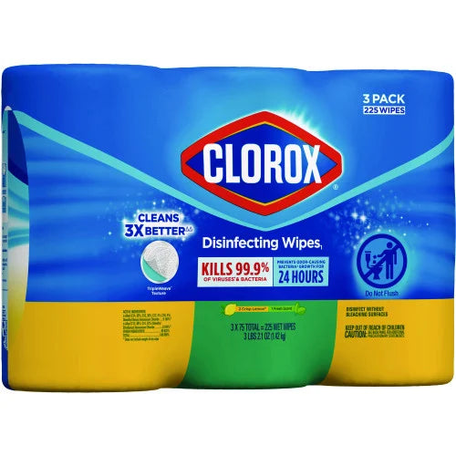 Clorox Disinfecting Wipes, 1-Ply, 7 x 8, Fresh Scent/Citrus Blend, White, 75/Canister, 3 Canisters/Pack (30208PK)