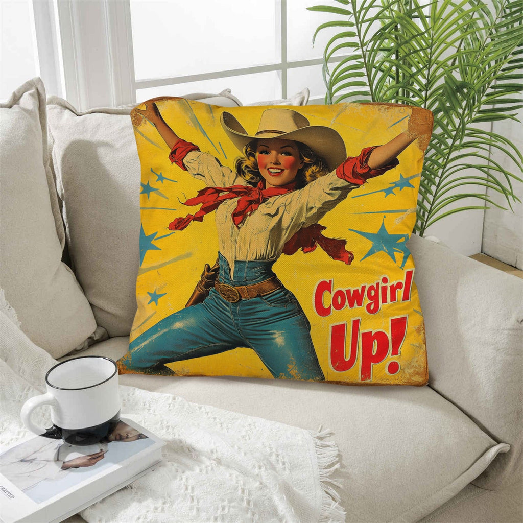 Baha Ranch Vintage Cowgirl Up Throw Pillow Case 18 x 18 Made in America