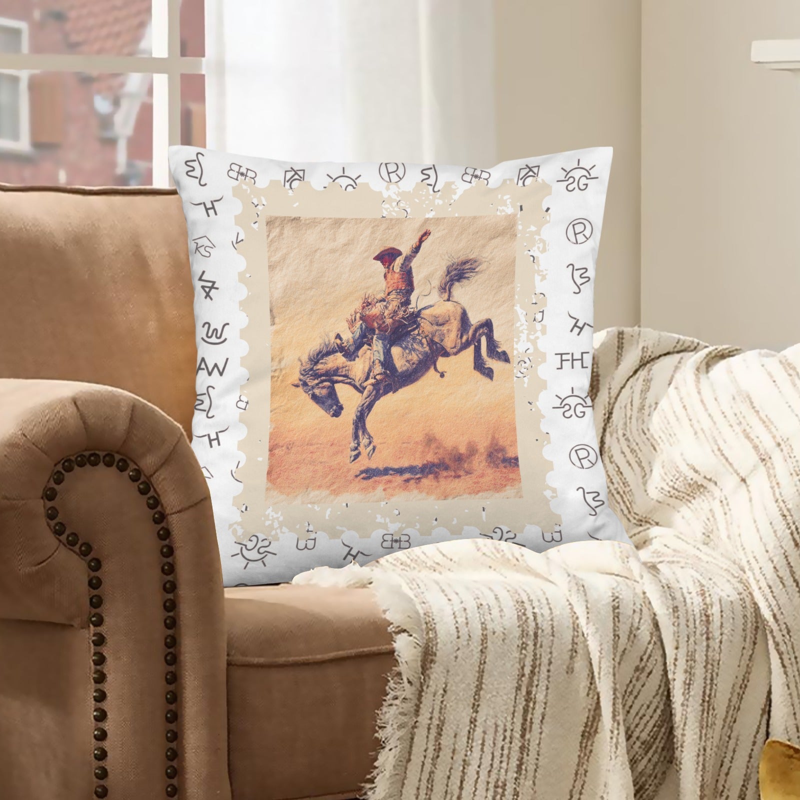 Baha Ranch Stamped Rodeo Cowboy Velvety Soft Pillow Case Made in America