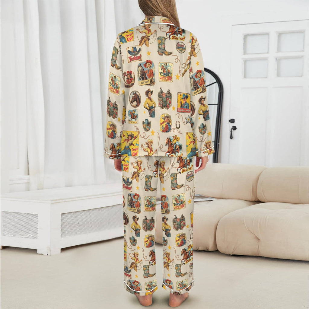 Baha Ranch Vintage Cowgirl Collage Western Rodeo Satin Pajamas