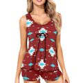 Baha Ranch Burgandy Aztec Tankini & Boy Shorts Swim Set