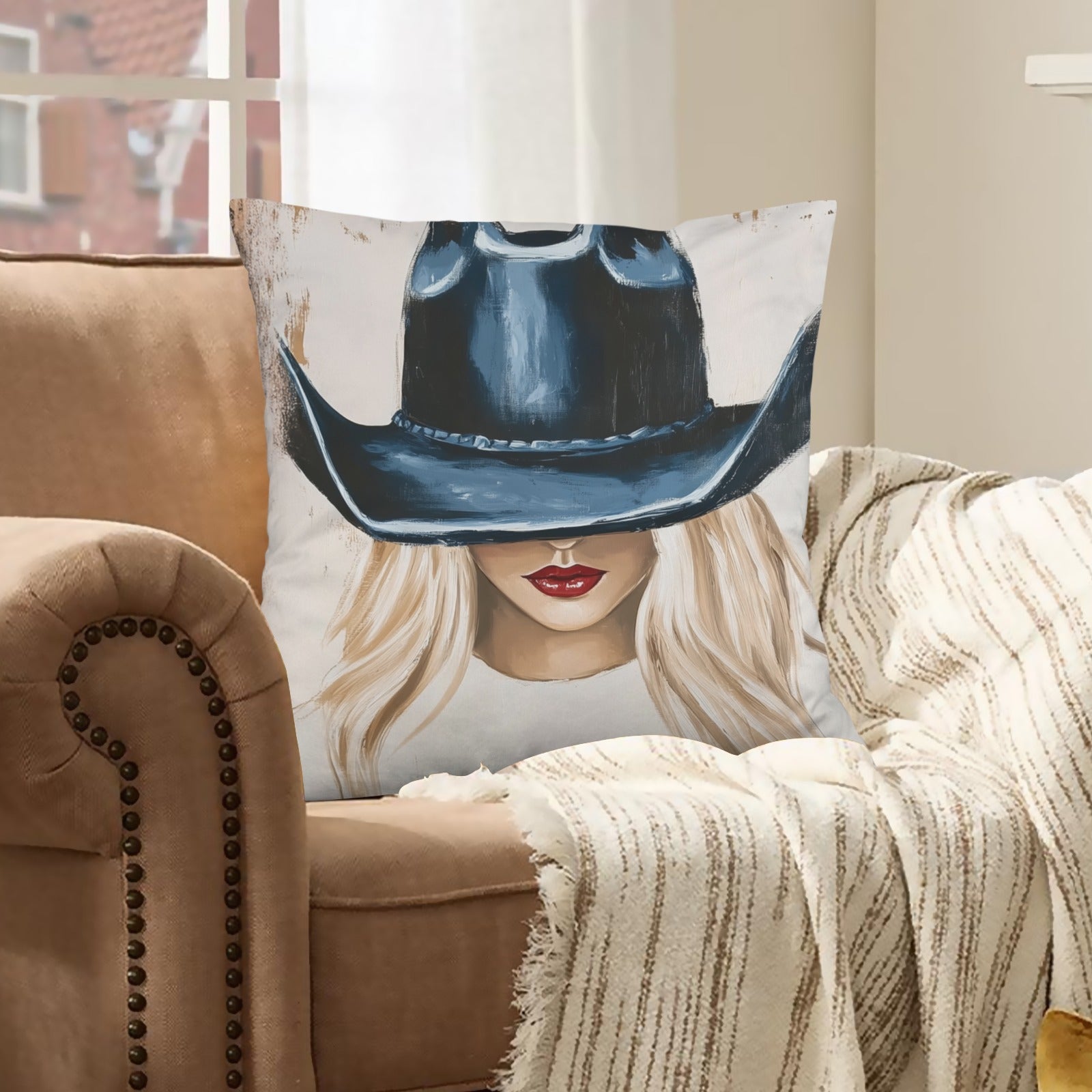 Baha Ranch Cowgirl Blonde Velvety Soft Throw Pillow Case Made in America