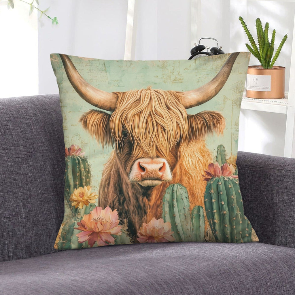 Baha Ranch Cactus Highland Velvety Soft Throw Pillow Cover Made in America
