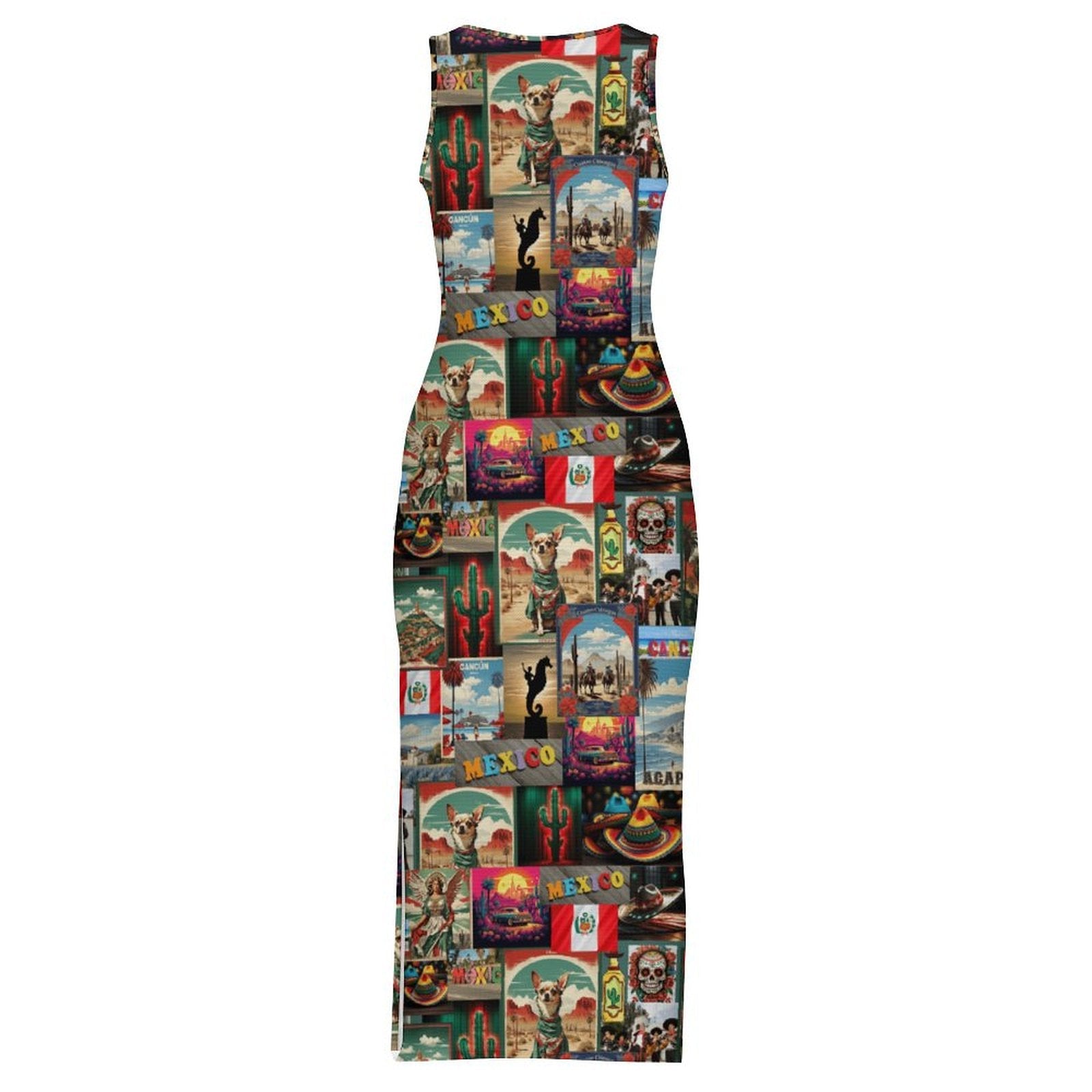 Baha Ranch Colores De Mexico Destination Mexico Sleeveless Bodycon Side Slit Long Dress