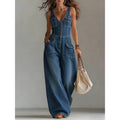 Washed Denim Straight Loose Sleeveless Strap Jumpsuit