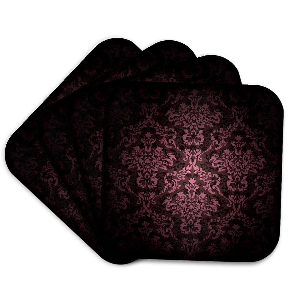 3dRose Anne Marie Baugh Damask - Deep Eggplant Purple Glowing Damask Pattern - Coasters (cst_153076)