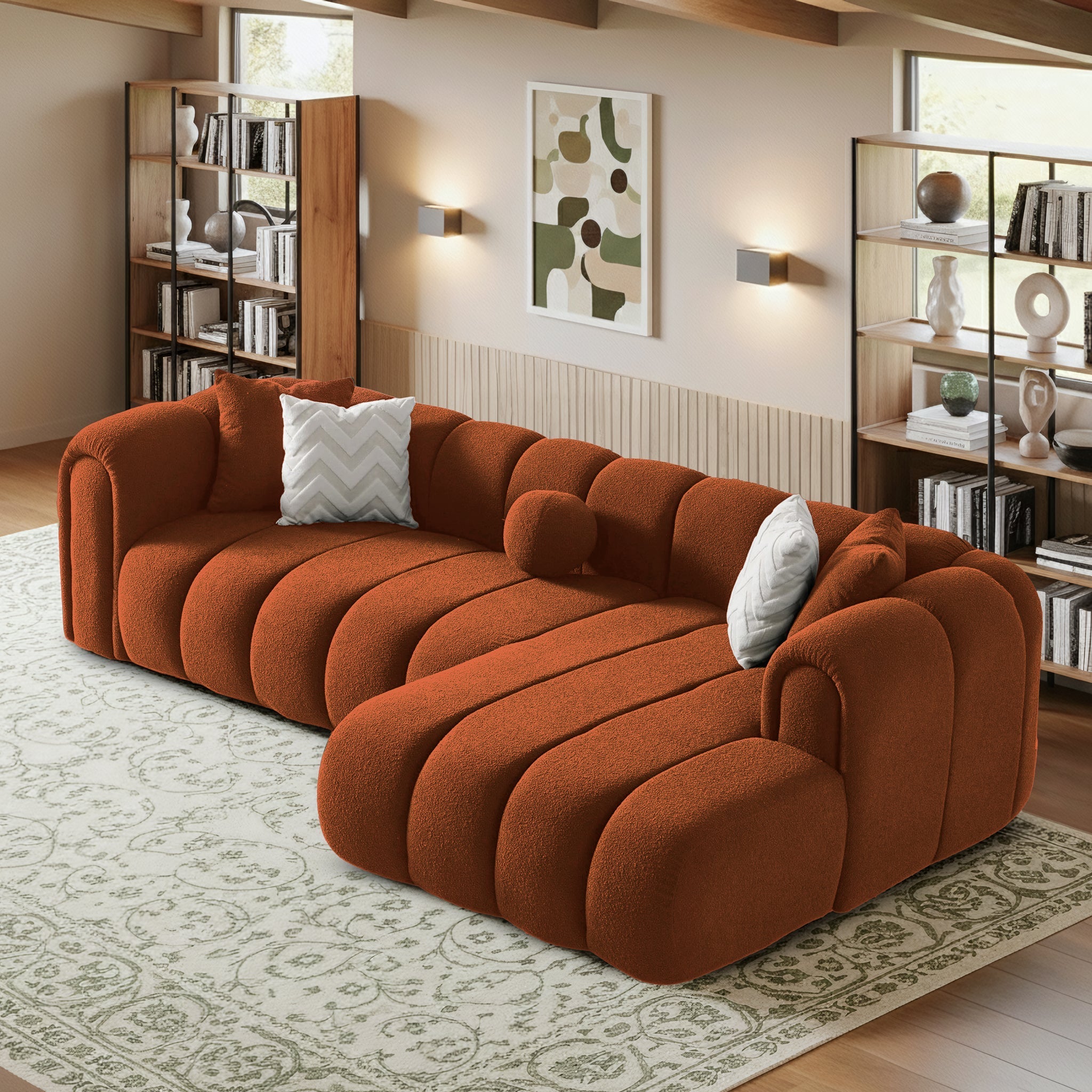 Beatrice Modern Tufted Sectional - Burnt