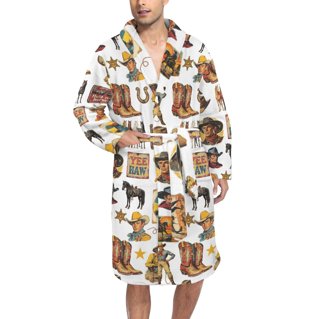 Baha Ranch Cowboy Collage Western Men's Bath Robe