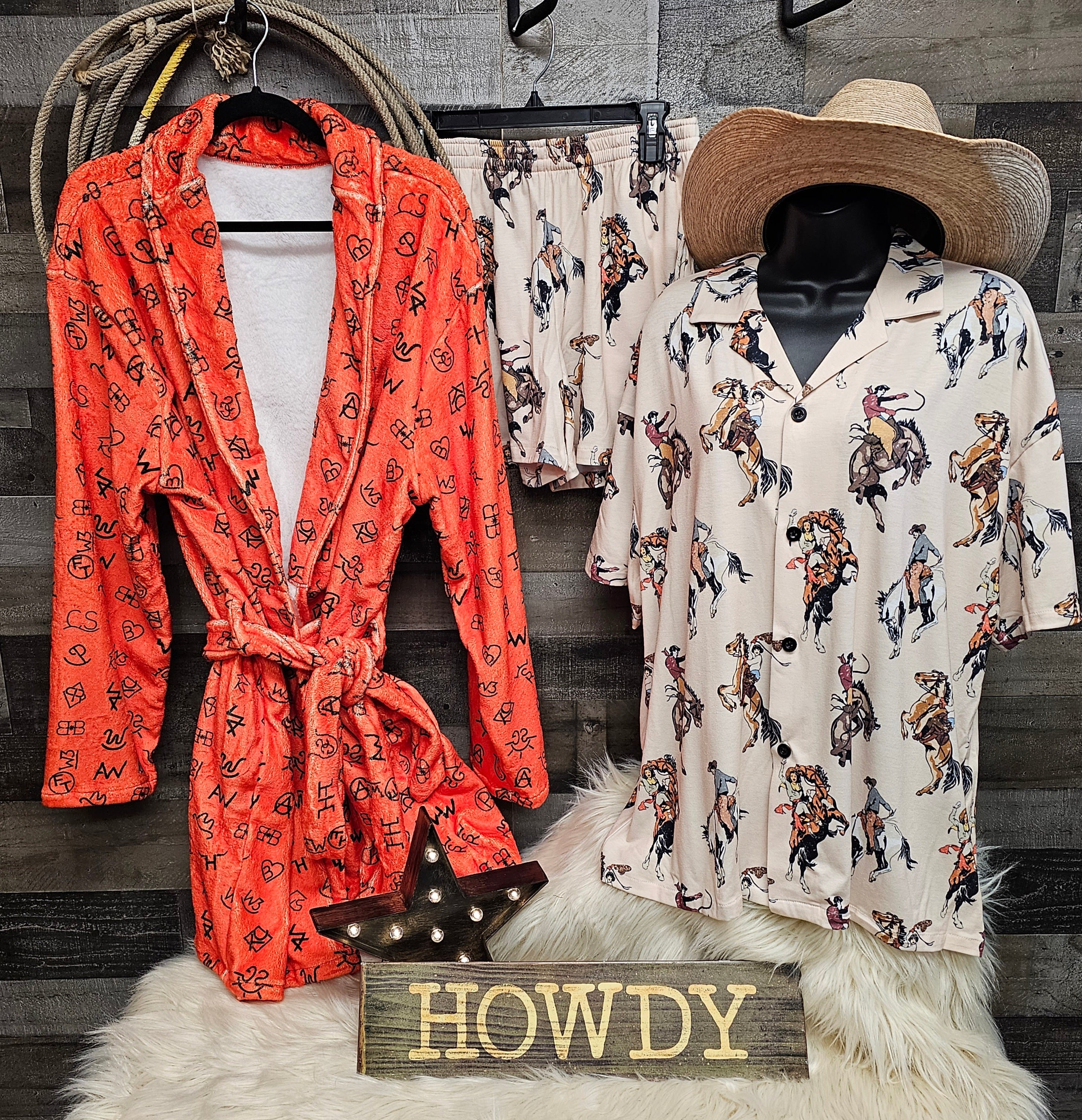 Baha Ranch Rust Cattle Brands Women's Western Bath Robe