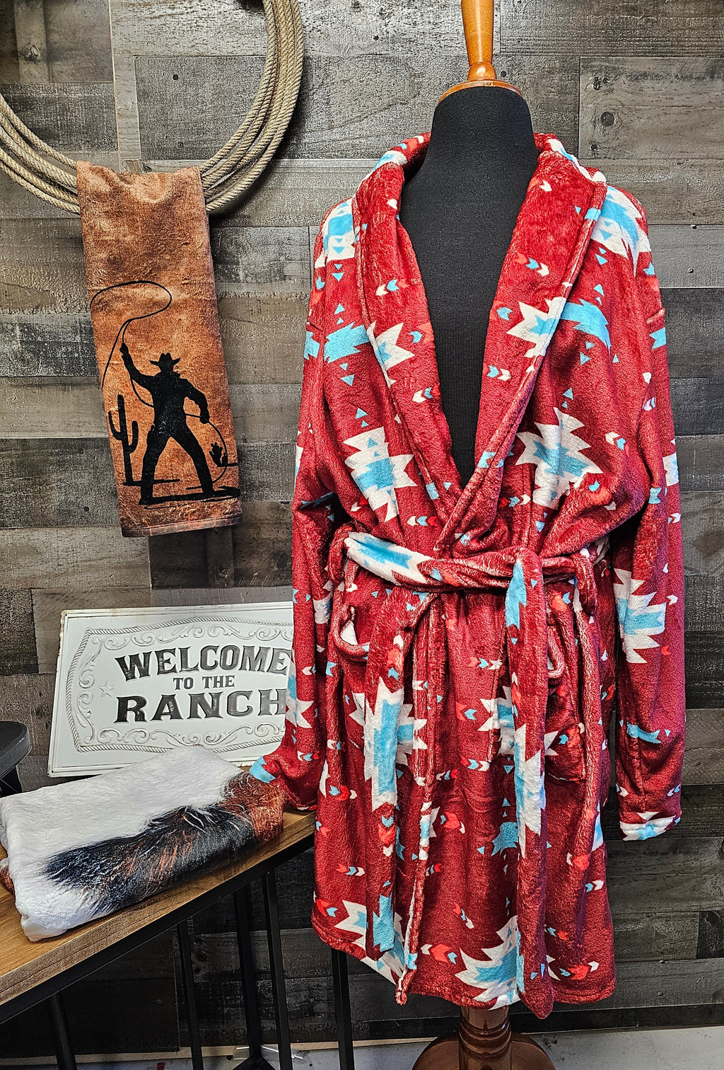 Baha Ranch Burgundy Aztec Women's Western Bath Robe