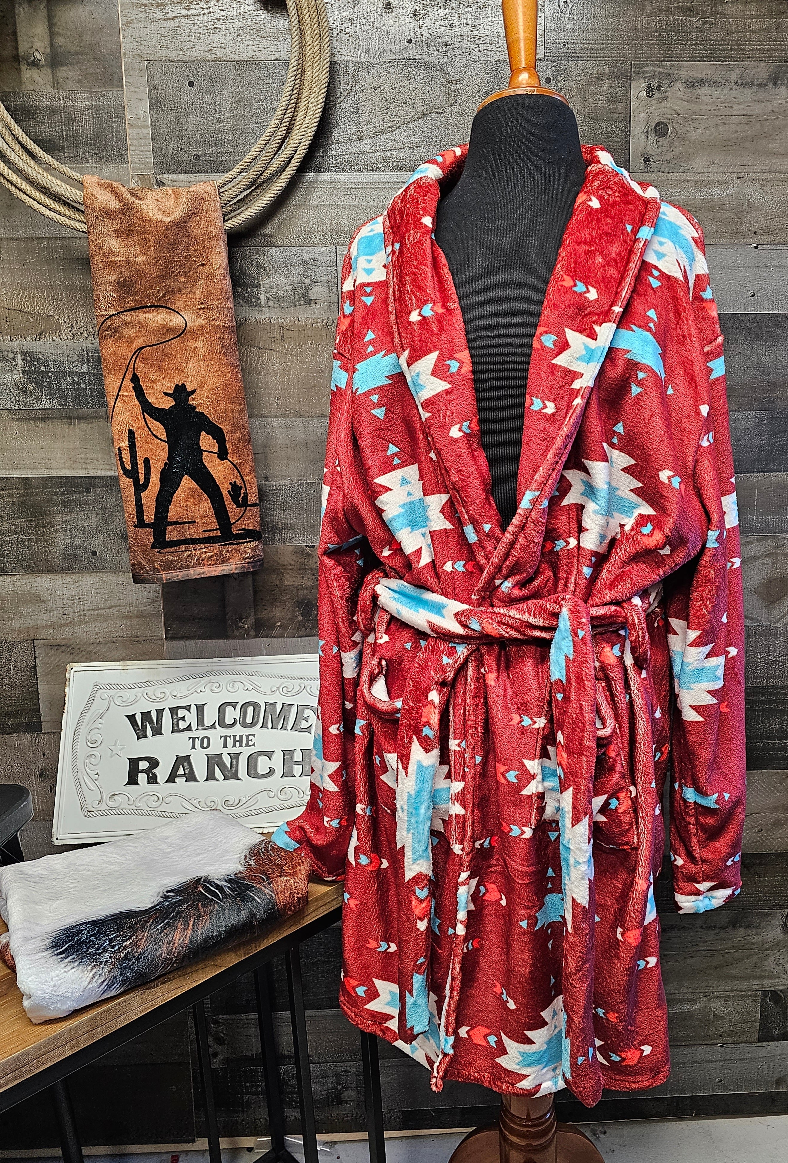 Baha Ranch Burgundy Aztec Women's Western Bath Robe