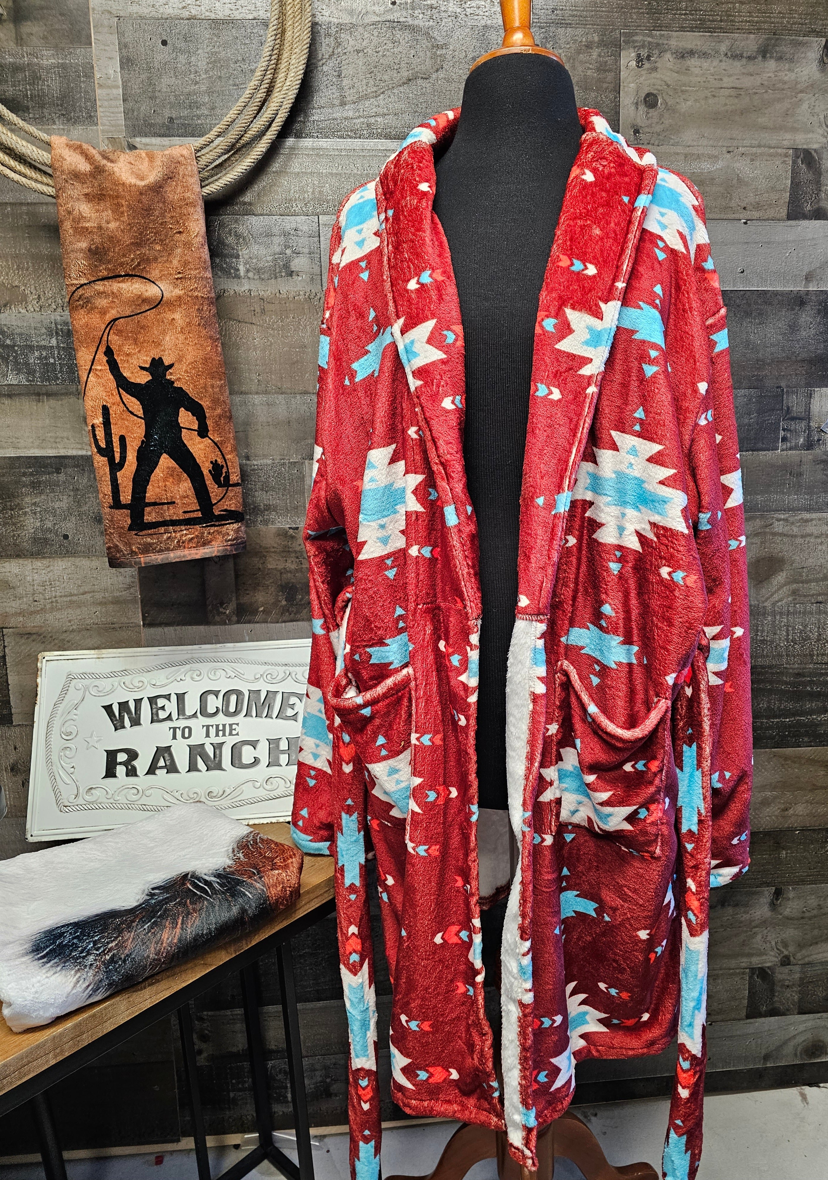 Baha Ranch Burgundy Aztec Women's Western Bath Robe