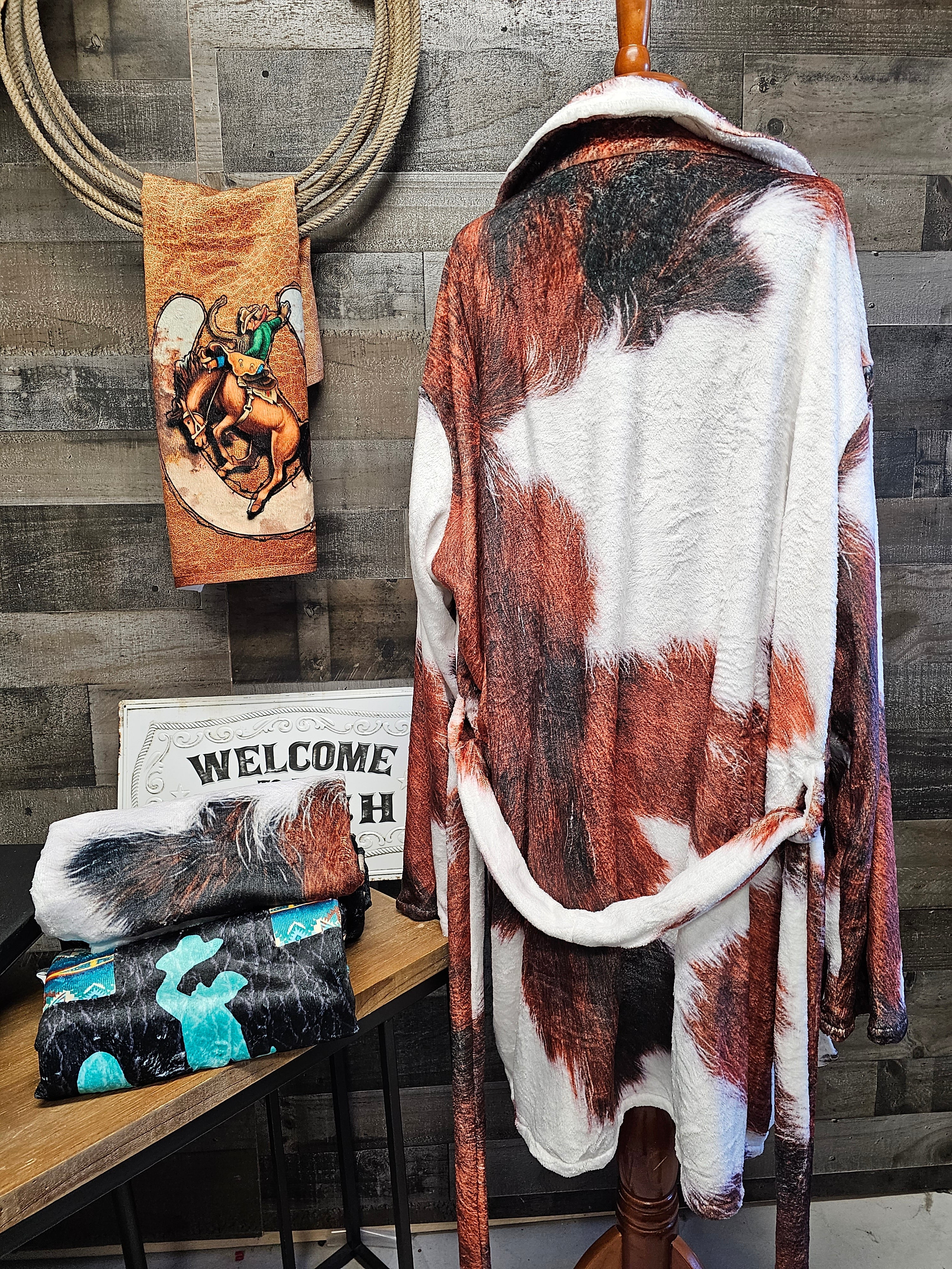 Baha Ranch Cowhide Print Women's Western Bath Robe