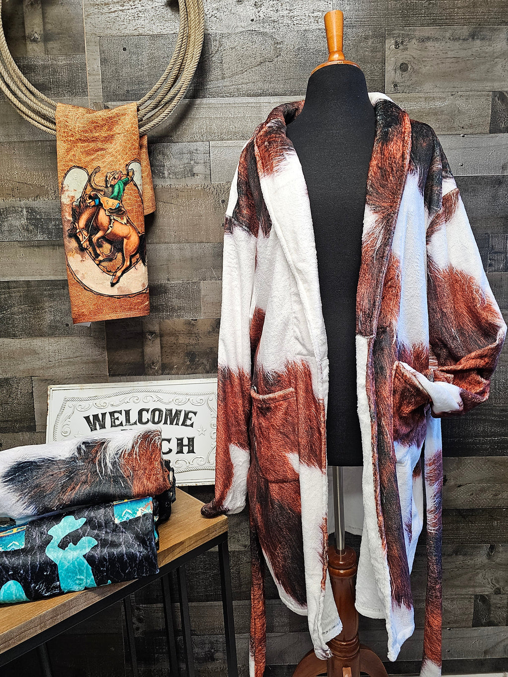 Baha Ranch Cowhide Print Women's Western Bath Robe