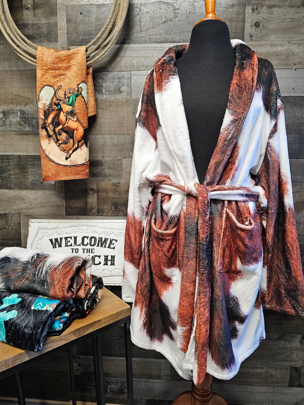 Baha Ranch Cowhide Print Women's Western Bath Robe