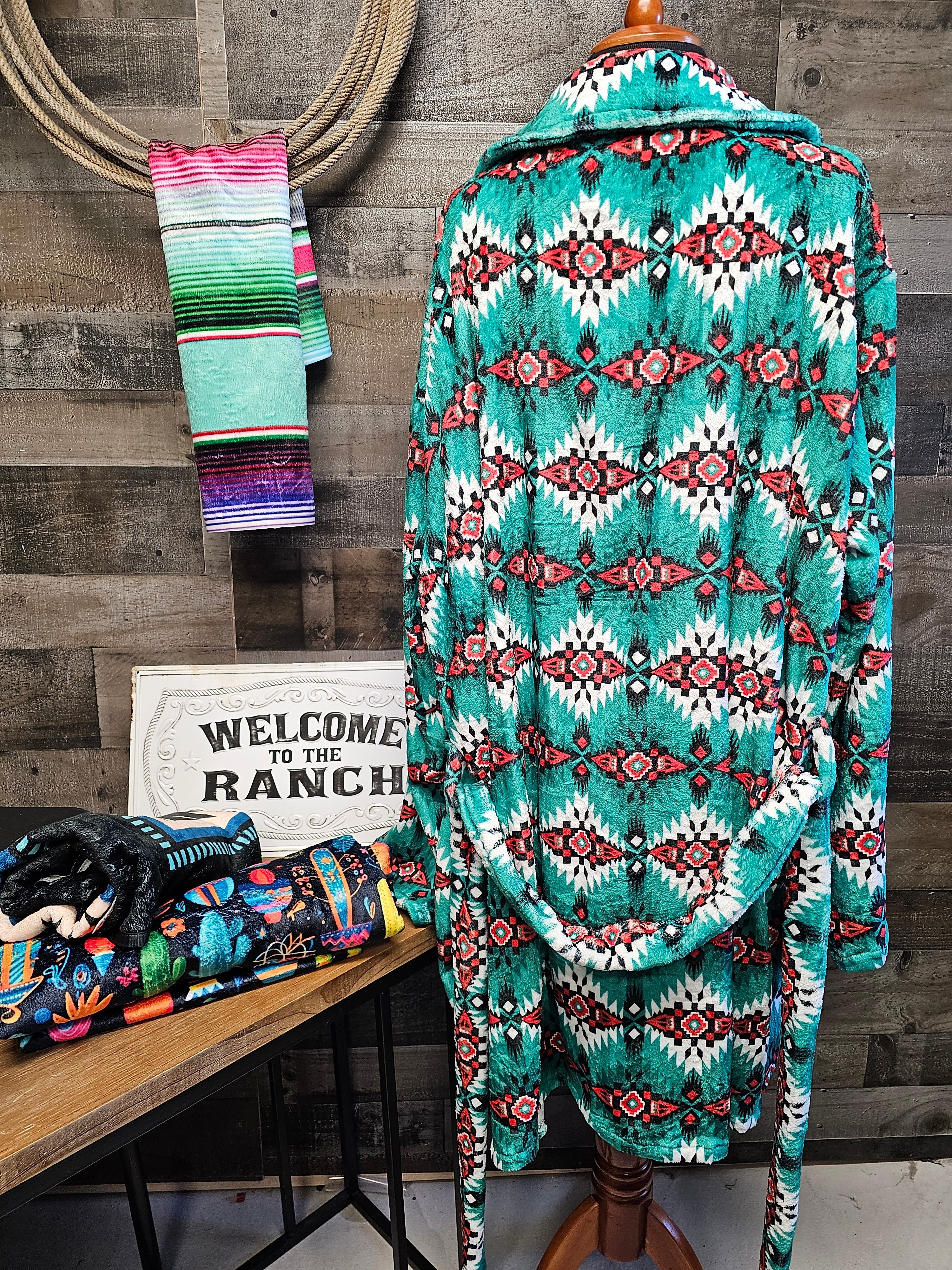 Baha Ranch Teal Aztec Women's Western Bath Robe