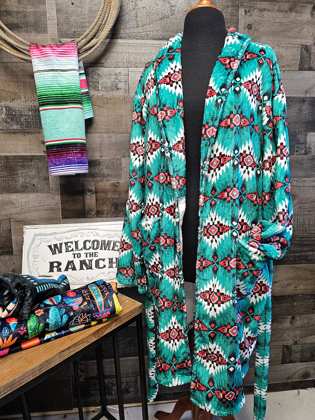 Baha Ranch Teal Aztec Women's Western Bath Robe