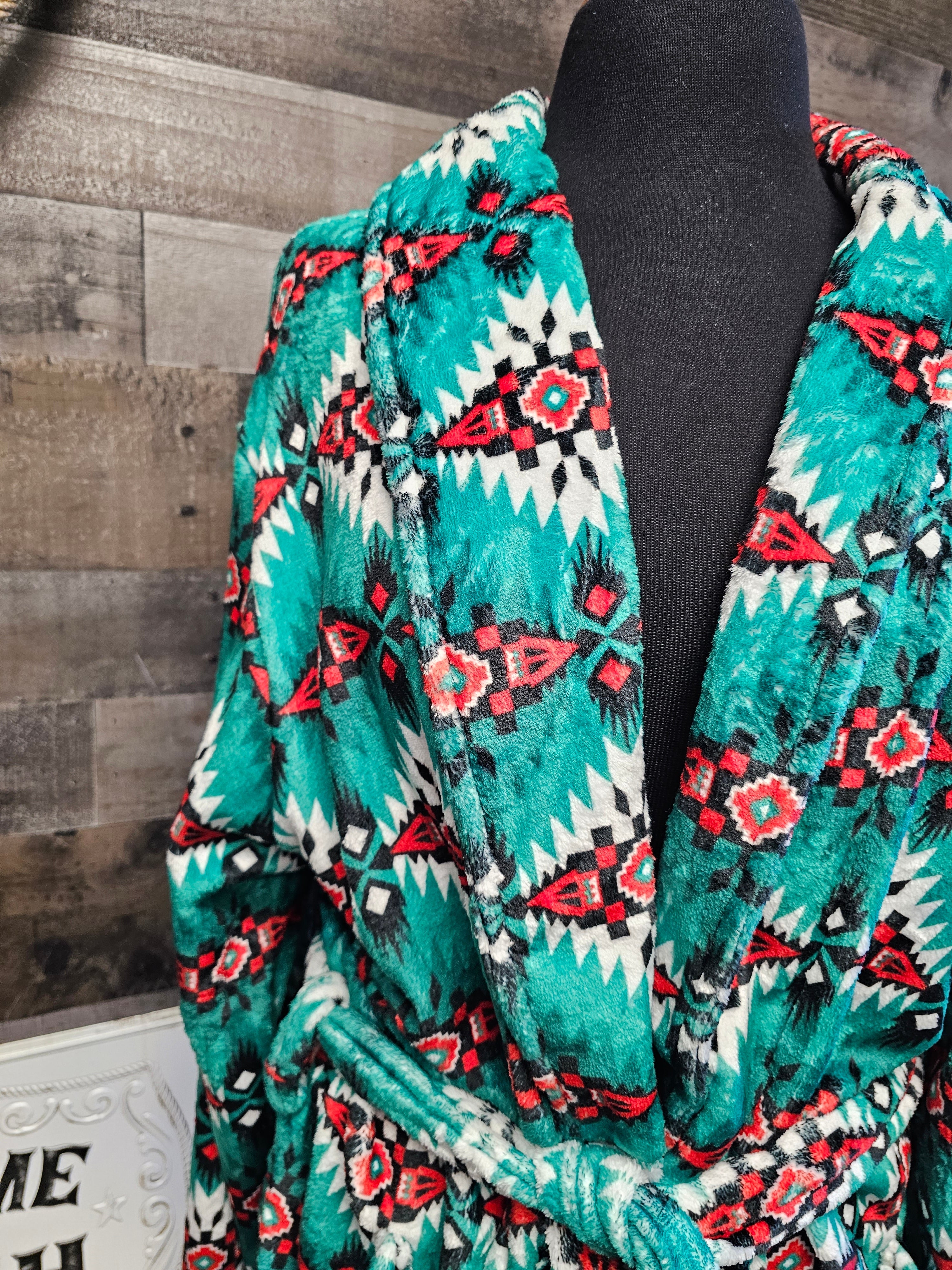 Baha Ranch Teal Aztec Women's Western Bath Robe