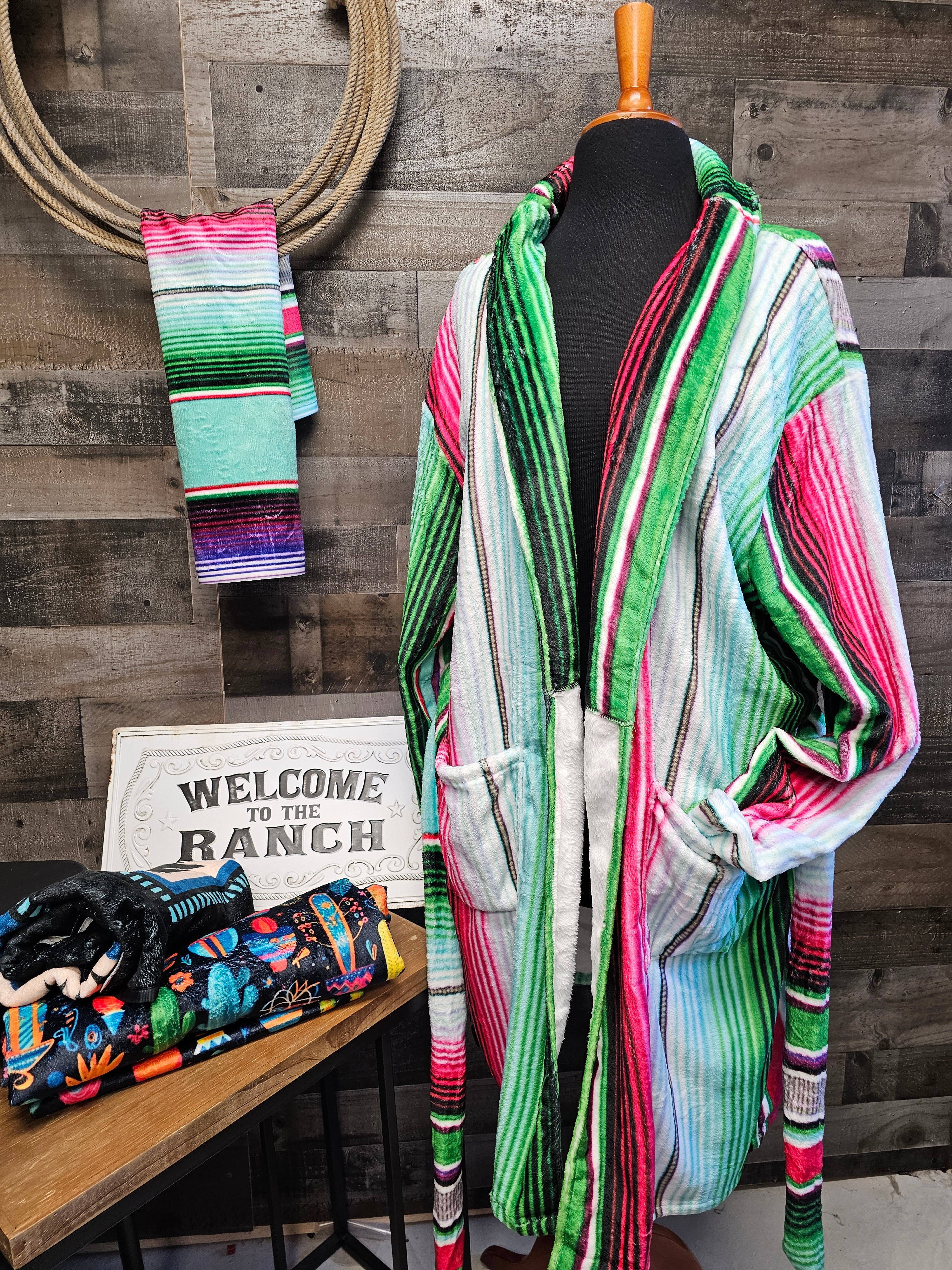 Baha Ranch Turquoise Serape Women's Western Bath Robe