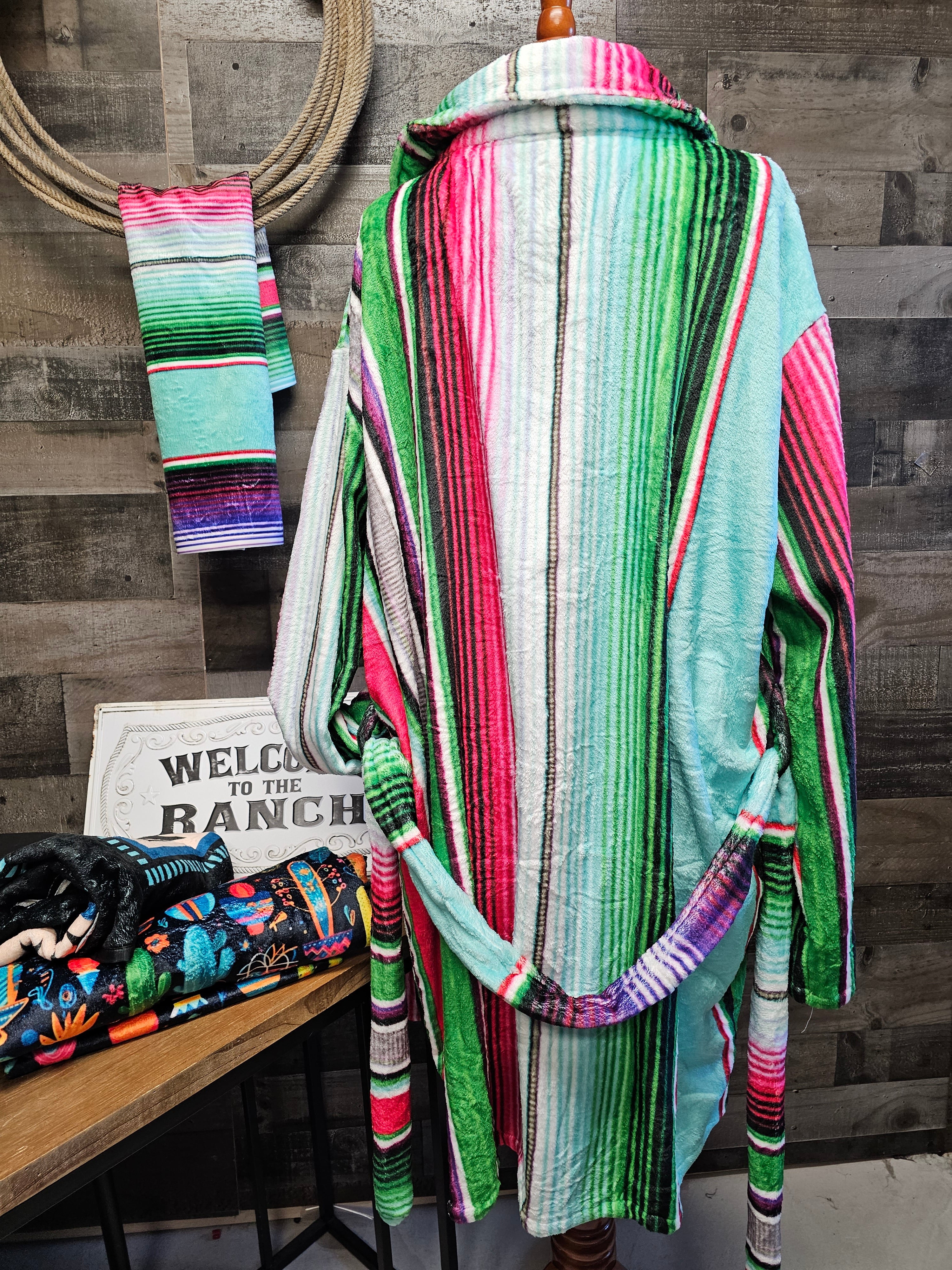 Baha Ranch Turquoise Serape Women's Western Bath Robe