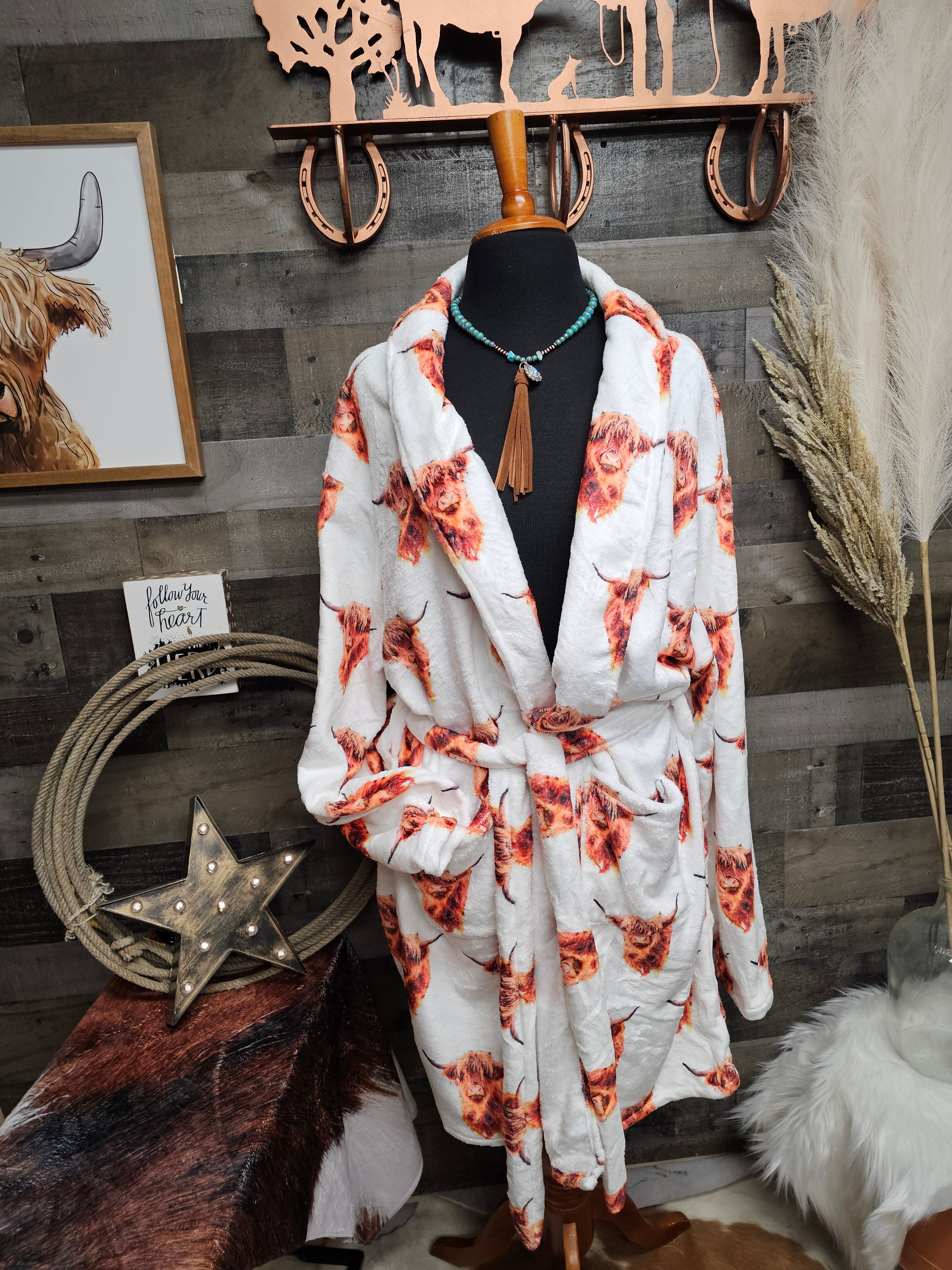Baha Ranch Highland Cow Women's Western Bath Robe